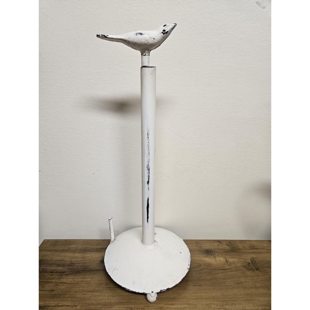 Rustic Distressed White Metal Bird Paper Towel Holder Farmhouse Cottagecore